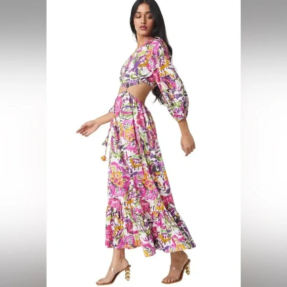 NWT MISA Los Angeles One Shouldered Floral Mahika Dress Sz Large/ Retail $470 - Picture 4 of 6